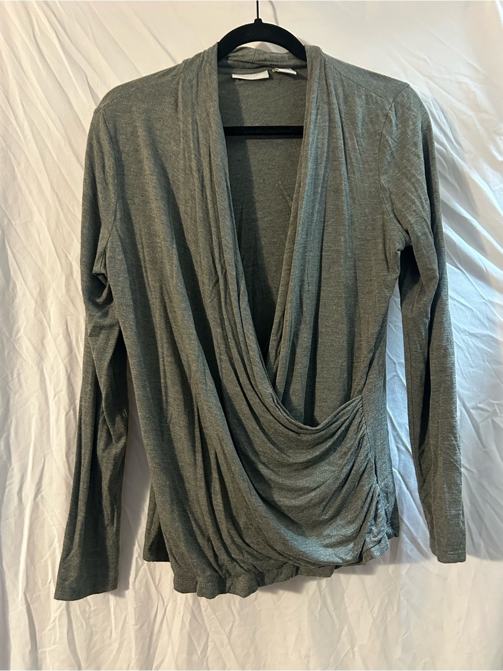 Christian Siriano Heather Gray Draped Cowl Front Long Sleeve Top